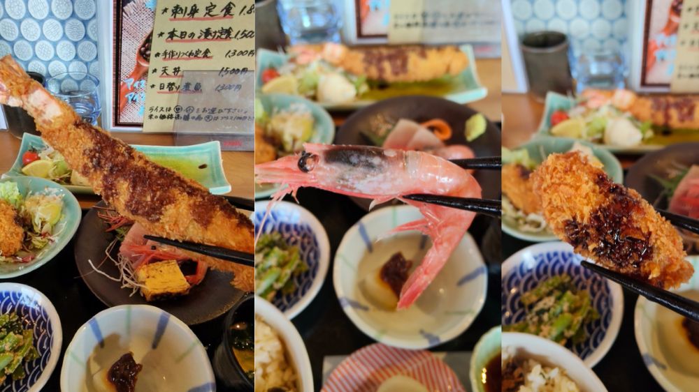 大エビフライ、甘えびとカキフライ