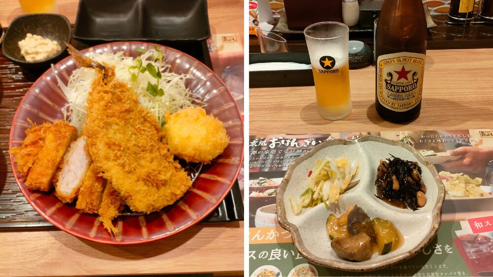 あじフライとロースかつの合盛りとおばんざい