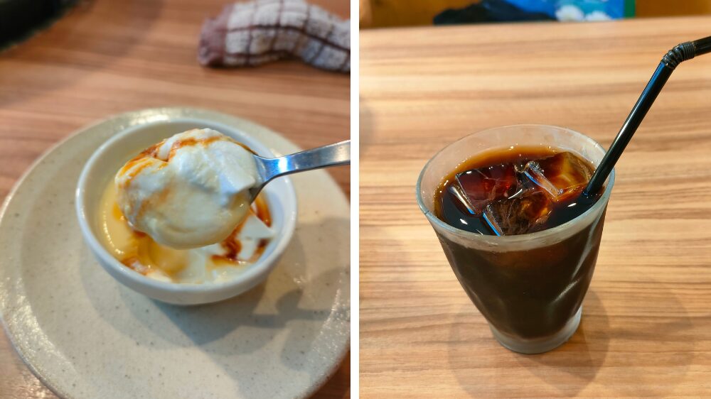 デザートのプリントランチドリンクのコーヒー