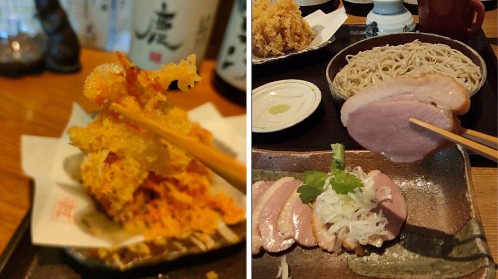 由比の桜海老かき揚げと鴨スモーク