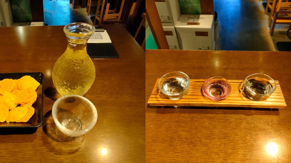 天狗舞と日本酒3種呑み比べ