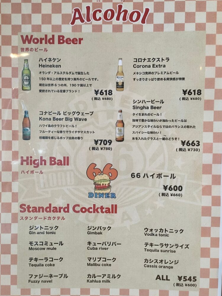 アルコールメニュー