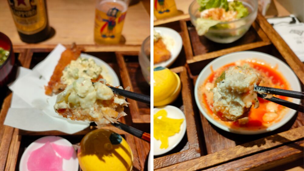 アジフライと鶏つくねのトマト煮込み