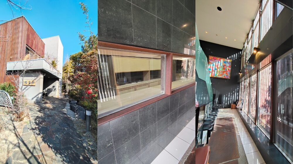 紗羅餐の外観、蕎麦打ち場、通路