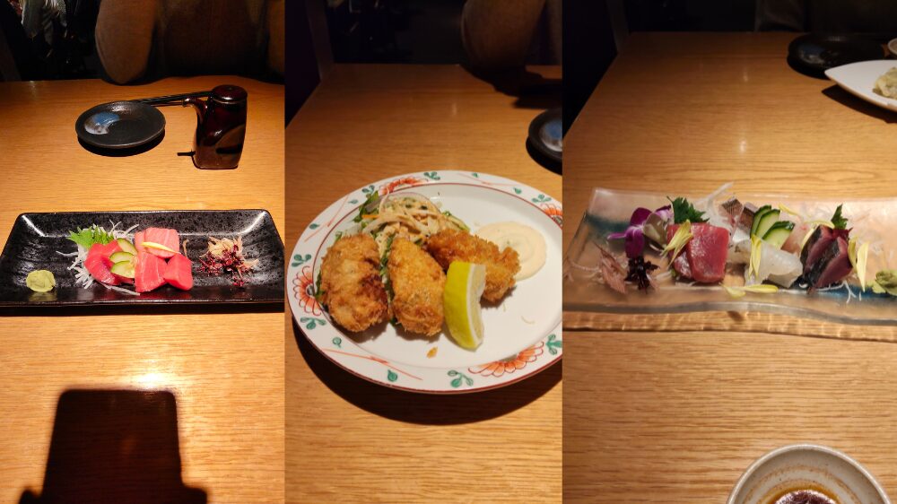 刺身とカキフライ