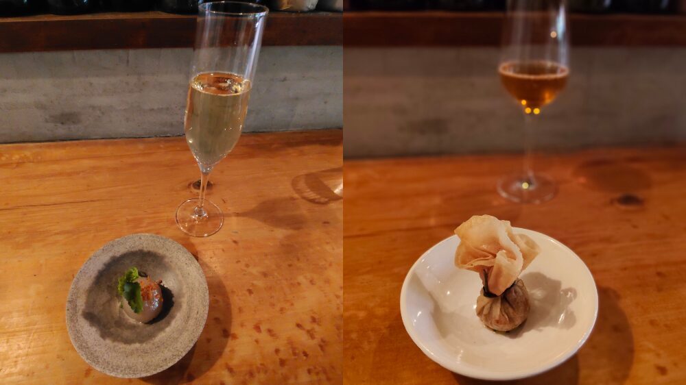 スパークリングワイン（写真左）と白ワイン（写真右）