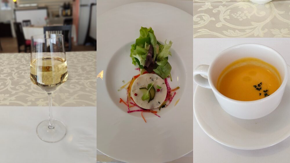 白ワイン、前菜とスープ