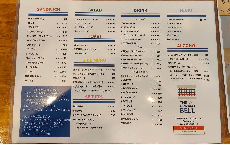 THE SANDWICH BELLのメニュー表