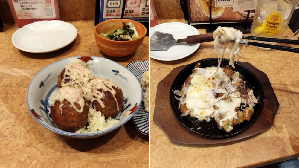 チーズ明太子たこ焼き、チーズガーリックもんじゃ焼き
