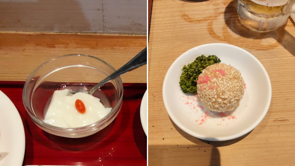デザートの杏仁豆腐とごま団子